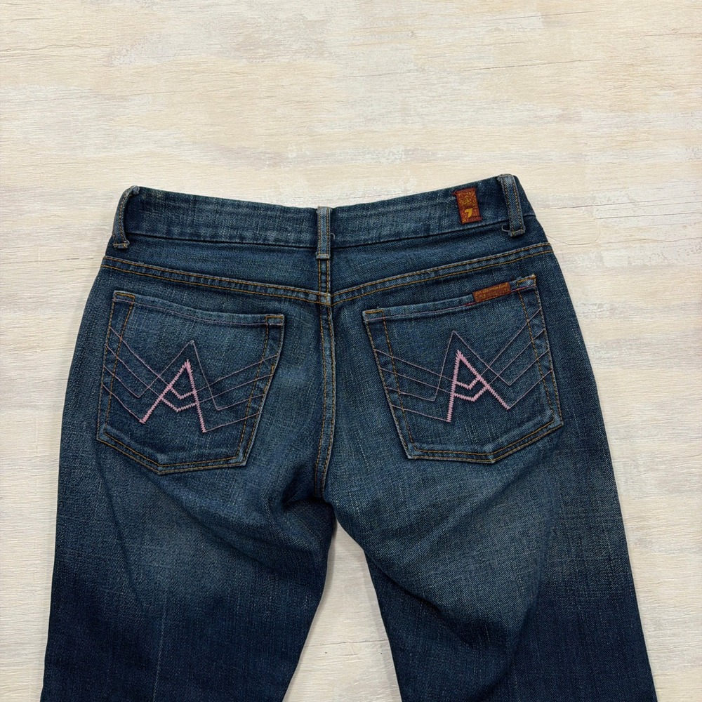 7 For All Mankind Jeans A Pocket 27 Flare Low Rise Dark Wash Blue Womens